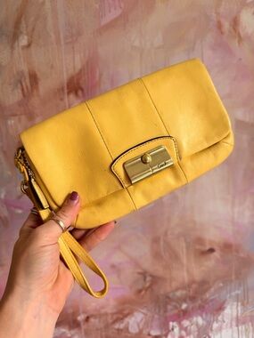 Yellow Coach Leather Wristlet Clutch